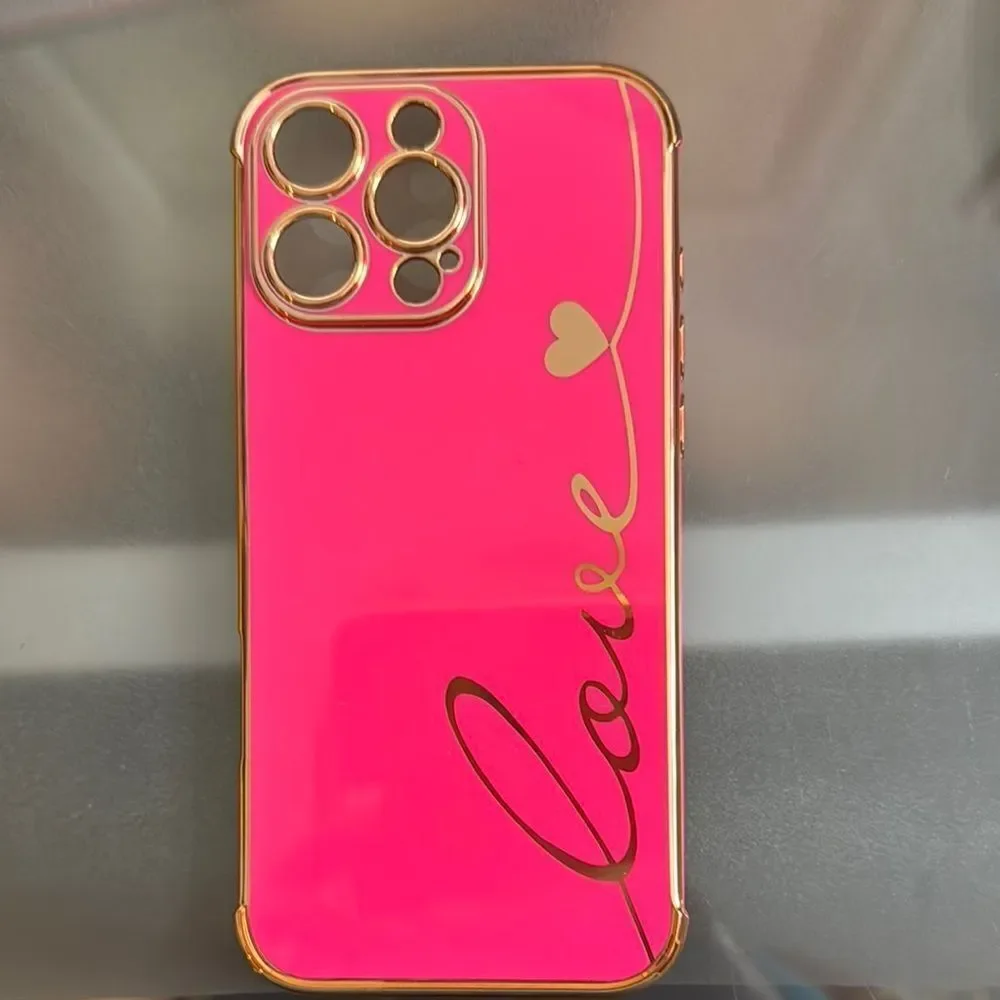 iPhone 16 Pro Max Stylish Pink and Gold Phone Case